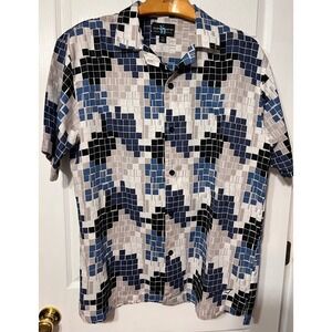 Steve Harvey Celebrity Edition XXL Blue Geometric Mosaic Linen Blend Shirt